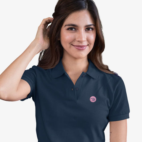 Klassisches Polohemd aus Pikee mit gesticktem rosa/ navy Logo Icon